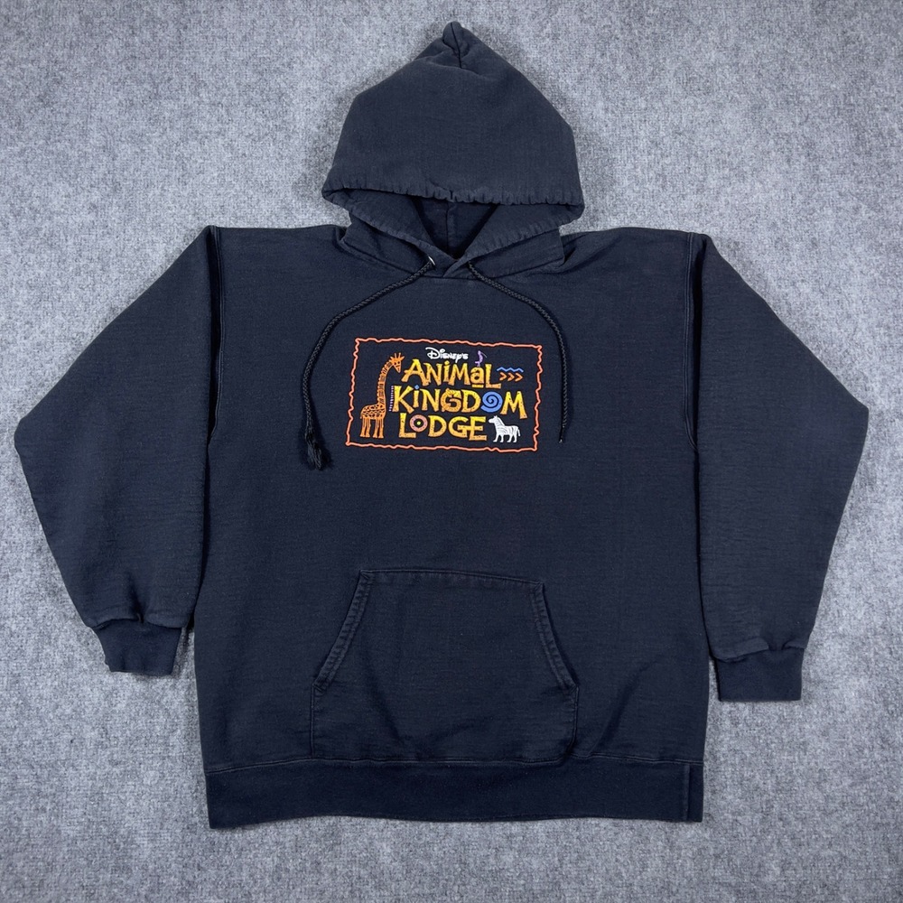 Vintage Disney Animal Kingdom Lodge Hoodie Mens XL Black Pullover